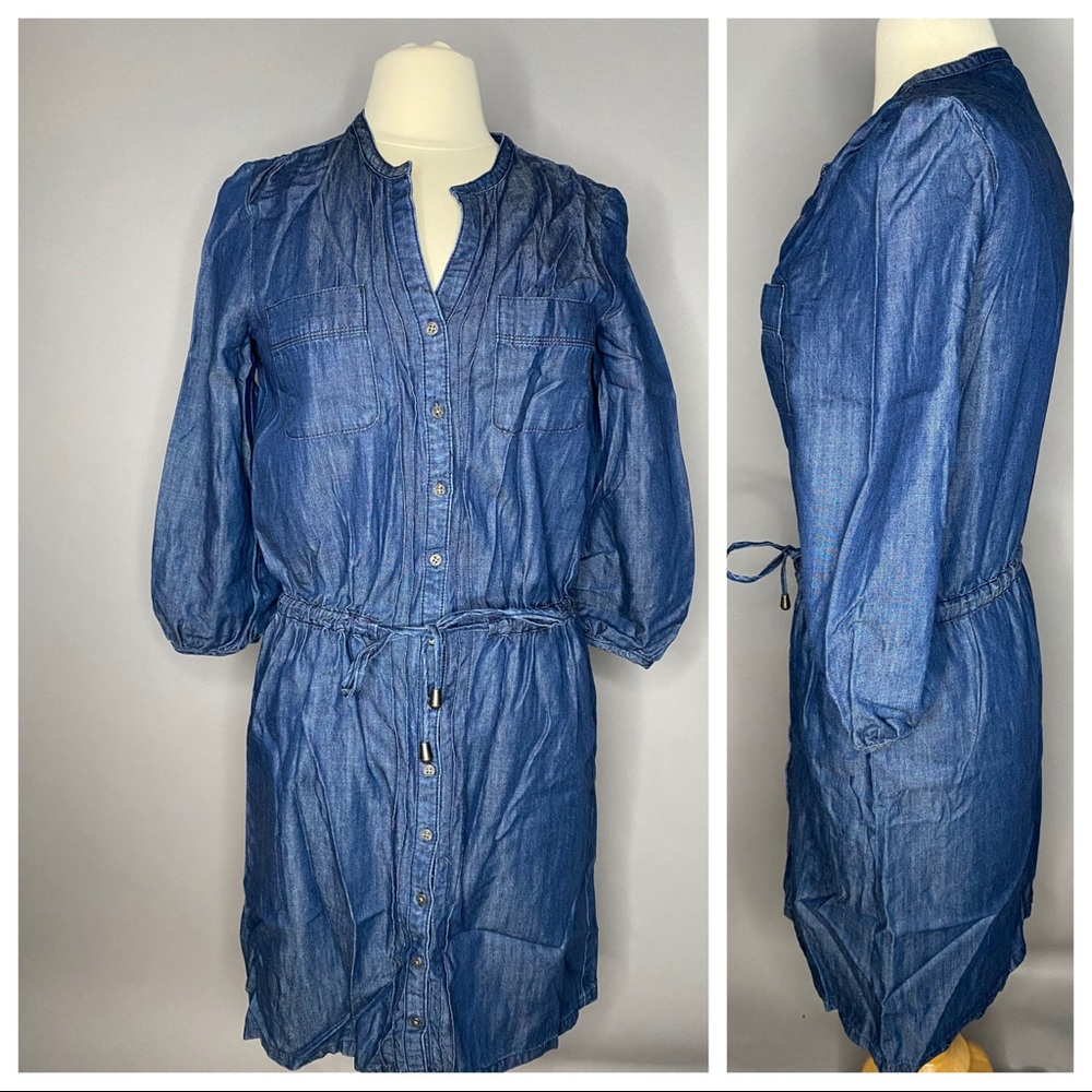 Calvin Klein denim button up dress with tie